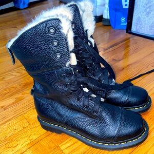 Fur Lined Dr. Martens Black Leather Aimilita Combat Boots